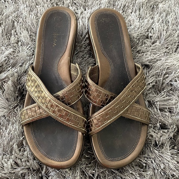 bronze metallic sandals